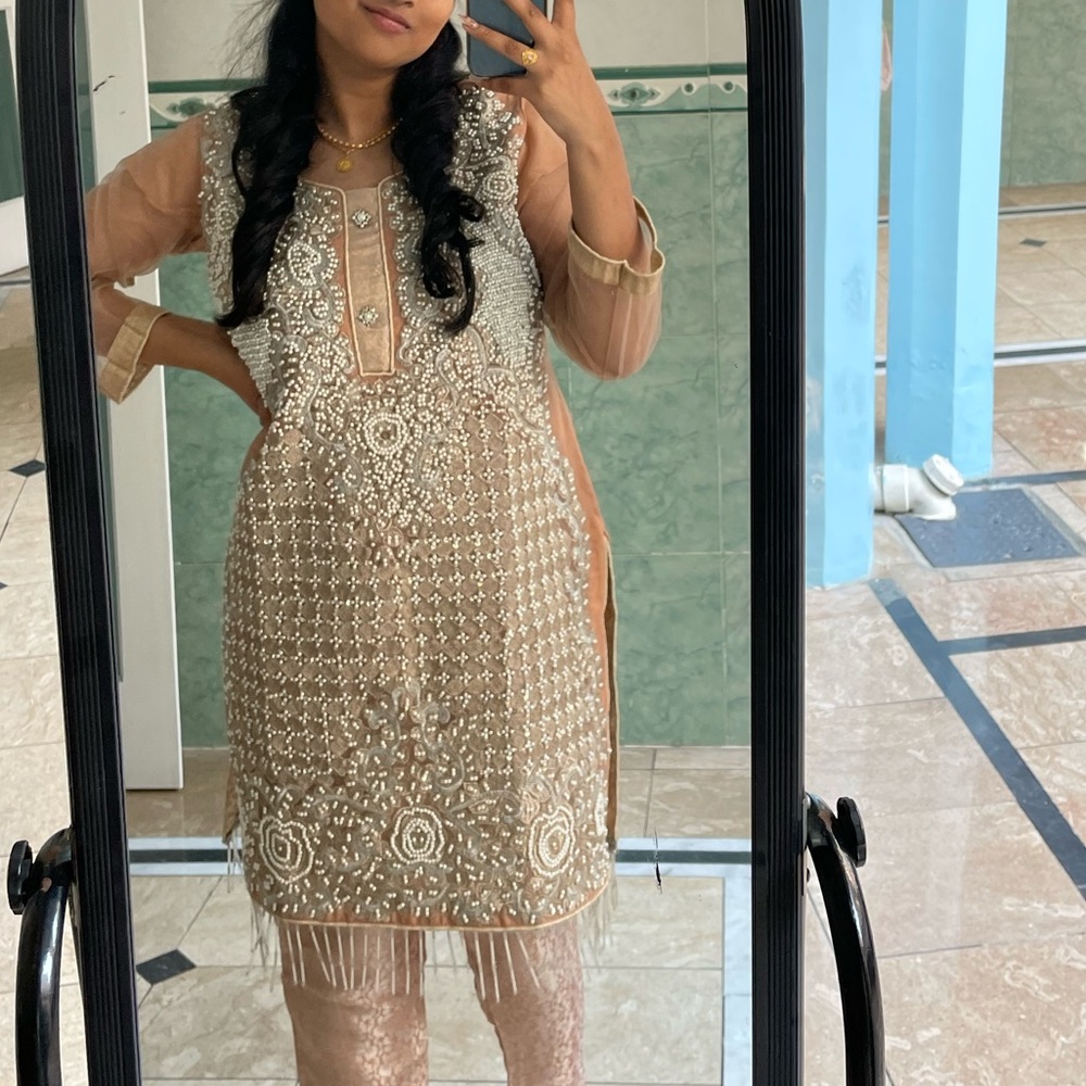 Pakistani full bead Embroidered light pink kurta - OPEN TO ALL OFFERS